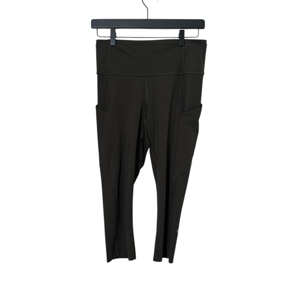 Lululemon Fast & Free Green Crop ll Nulux 19” Leggings Running Workout Sz 8 - Picture 4 of 12